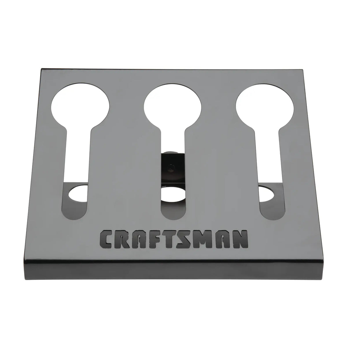 Photo of CRAFTSMAN CMST82696 metal wall-mount tool holder with three keyhole slots, front angle on white background.