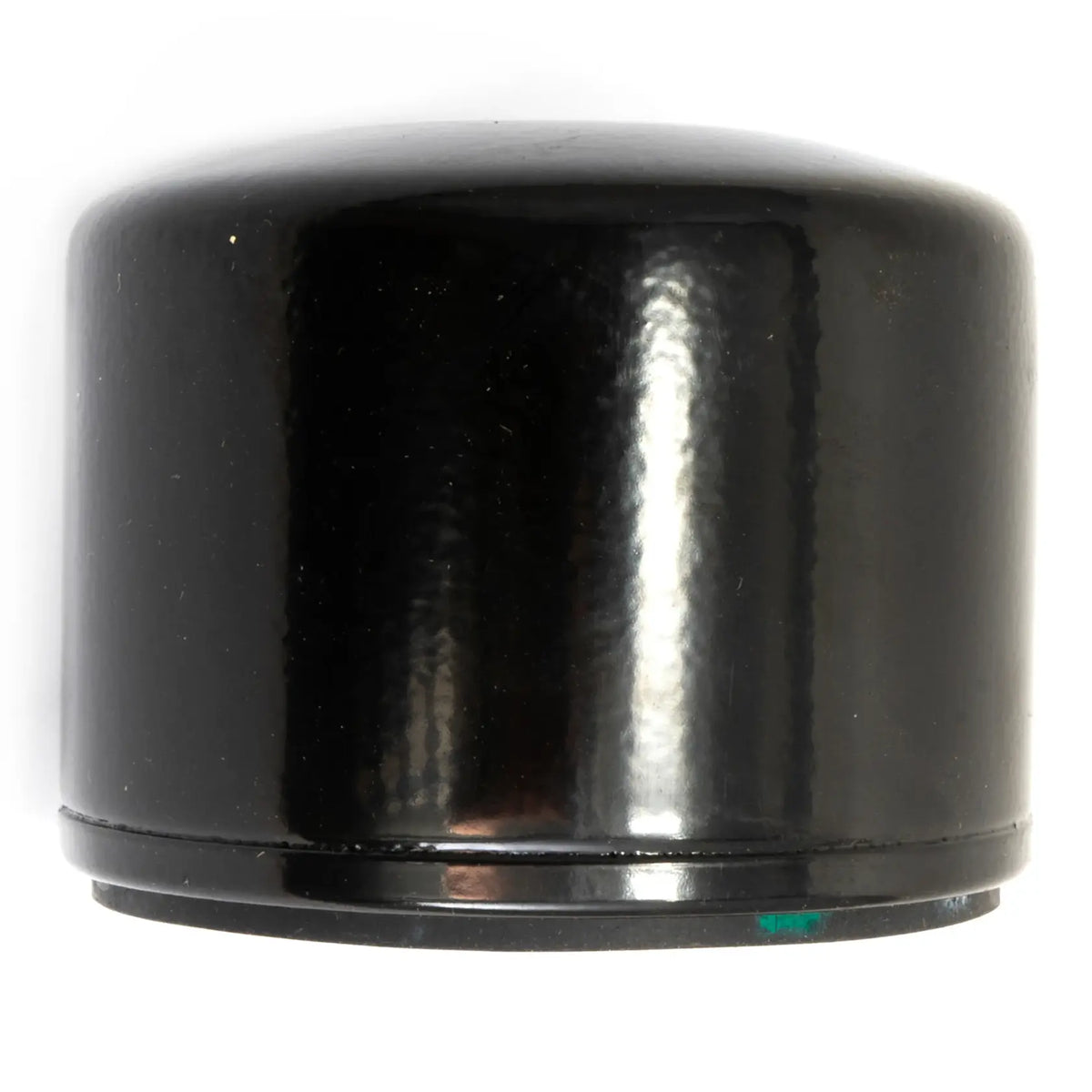 Black cylindrical photography lens cap, white background beauty shot, side angle