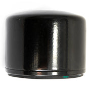 Black cylindrical photography lens cap, white background beauty shot, side angle