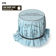 Craftsman filter cover CMXZVBE38766 blue with printed instructions, graphics category, front angle.
